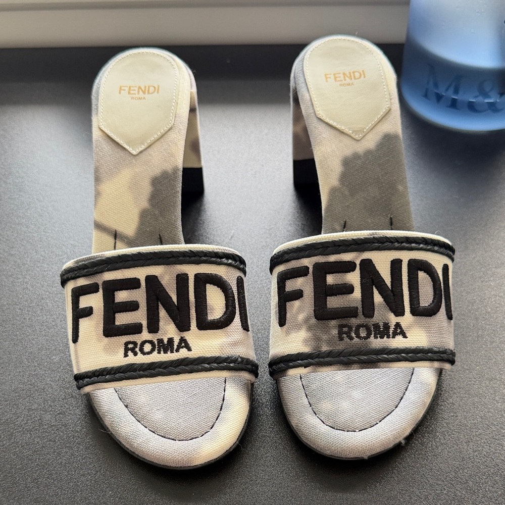 Fendi Roma block heel slides